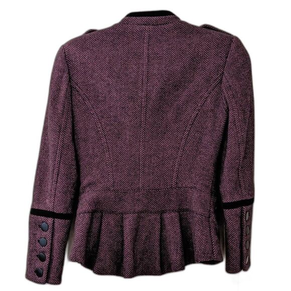VTG. Y2K BETSEY JOHNSON Purple Wool Blend Herringbone Tweed Peplum Jacket Sz 4 - Picture 2 of 8